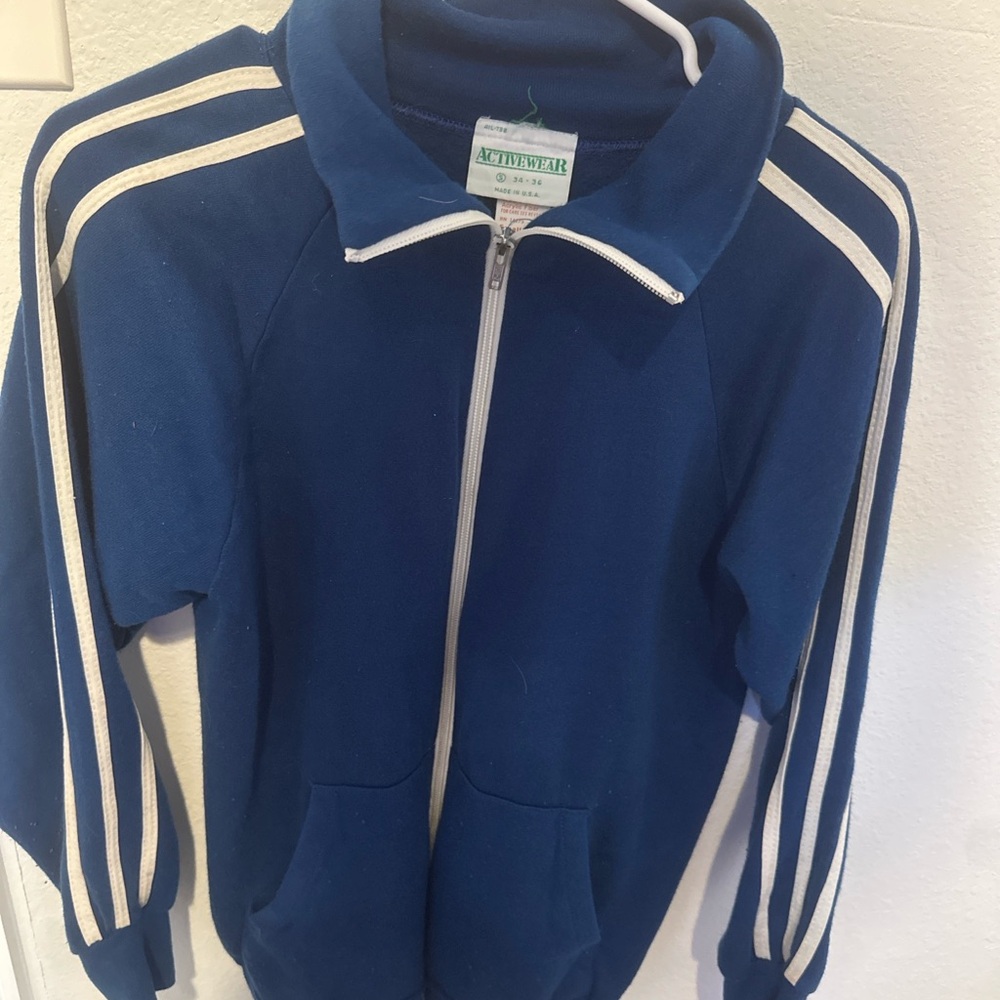 Vintage USA Made Track Jacket Blue White Stripes Zip Athletic Small
